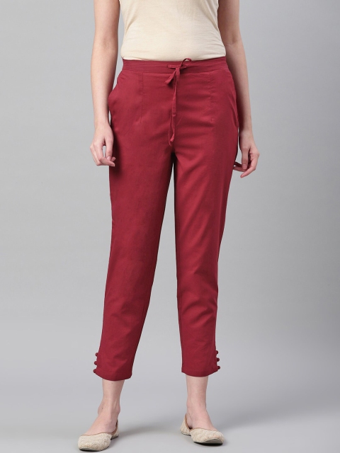 

clorals Women Maroon Regular Fit Solid Cropped Trousers