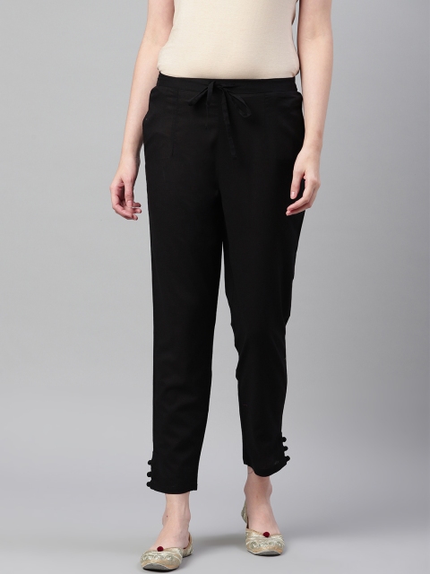 

clorals Women Black Regular Fit Solid Cropped Trousers