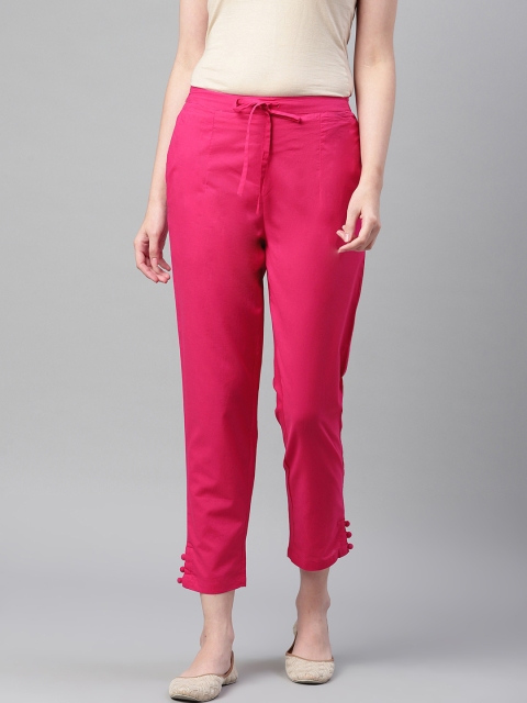 

clorals Women Fuchsia Regular Fit Solid Cropped Trousers