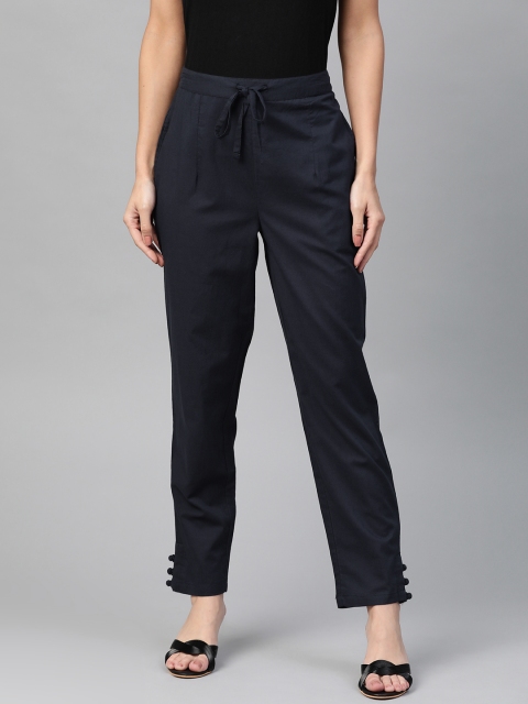 

clorals Women Navy Blue Regular Fit Solid Trousers