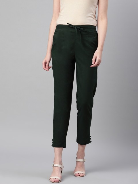

clorals Women Green Regular Fit Solid Cropped Trousers