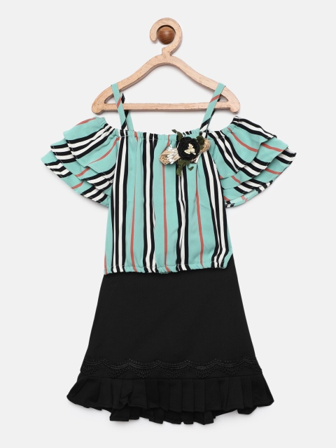 

Actuel Girls Green & Black Striped Top with Skirt
