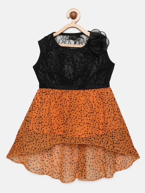 

Actuel Girls Black And Coral-Orange Printed Top