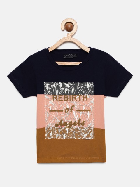 

Actuel Girls Rust Brown & Pink Colourblocked Pure Cotton Top