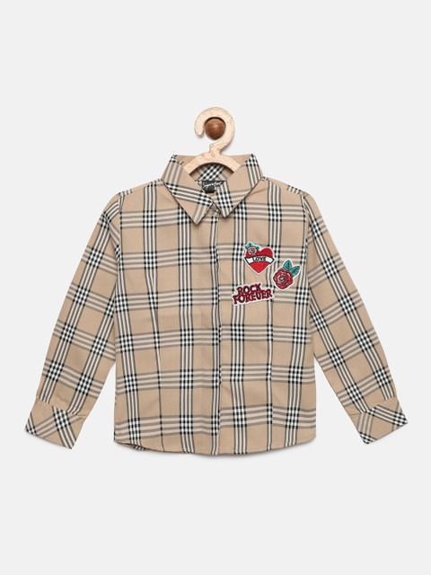 

Actuel Girls Beige And Black Checked Shirt Style Top
