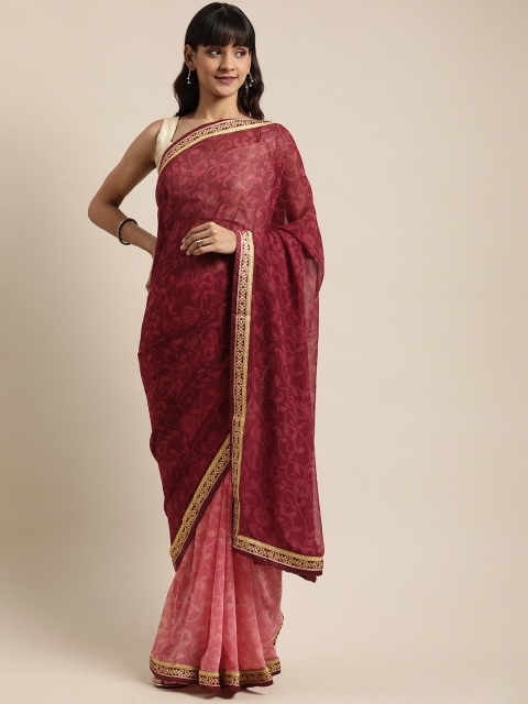 

Mitera Maroon & Pink Pure Georgette Printed Saree