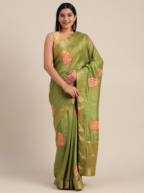

Mitera Green & Beige Poly Silk Printed Chanderi Saree