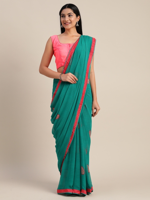 

Mitera Green & Red Pure Georgette Printed Saree