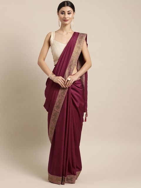 

Mitera Maroon Poly Silk Solid Chanderi Saree