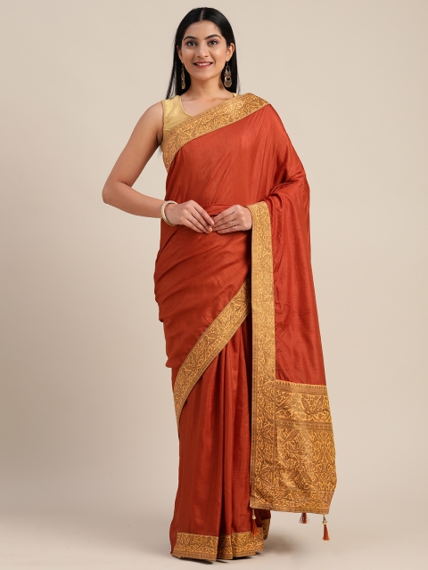

Mitera Rust Red Poly Silk Solid Chanderi Saree