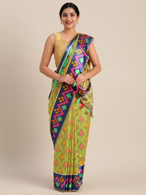 

Mitera Lime Green & Navy Blue Pure Silk Printed Saree