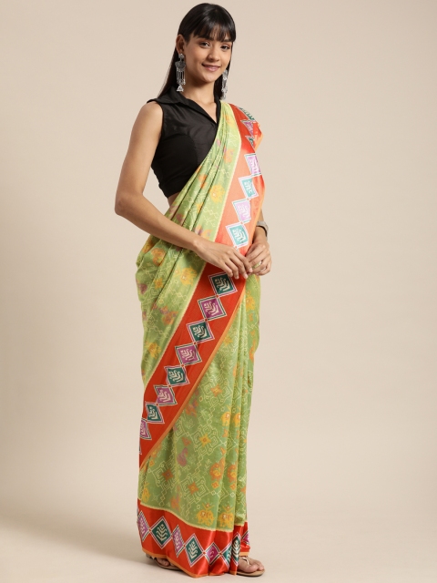 

Mitera Green & Off-White Pure Silk Printed Saree