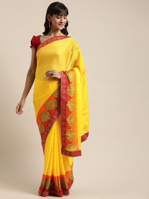 

Mitera Yellow Striped Pure Chiffon Saree