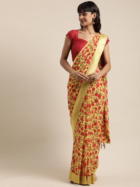 

Mitera Yellow & Red Pure Georgette Printed Saree