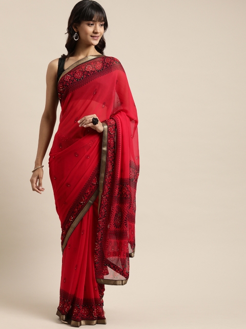 

Mitera Red & Black Pure Georgette Printed Saree