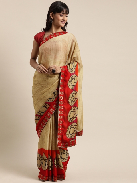 

Mitera Beige & Red Pure Chiffon Printed Saree