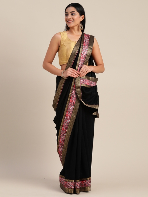 

Mitera Black & Pink Poly Silk Solid Chanderi Saree