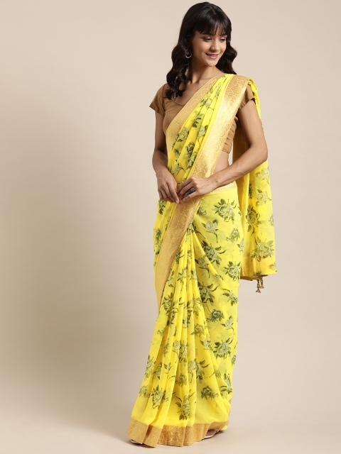 

Mitera Yellow & Green Pure Georgette Printed Saree
