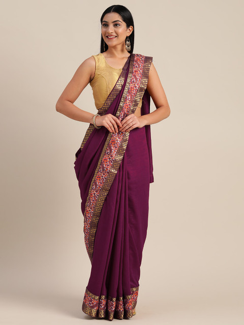 

Mitera Magenta & Pink Poly Silk Solid Chanderi Saree