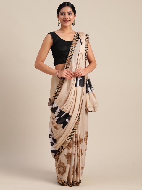 

Mitera Beige Printed Pure Chiffon Saree