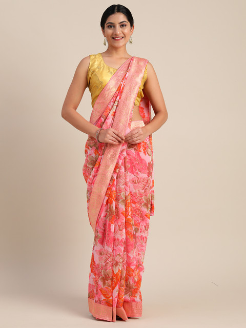 

Mitera Pink Printed Pure Georgette Saree