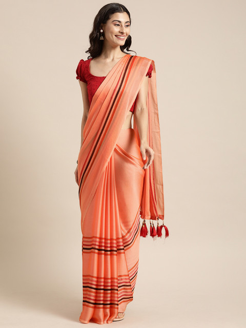 

Mitera Peach-Coloured Striped Pure Chiffon Saree