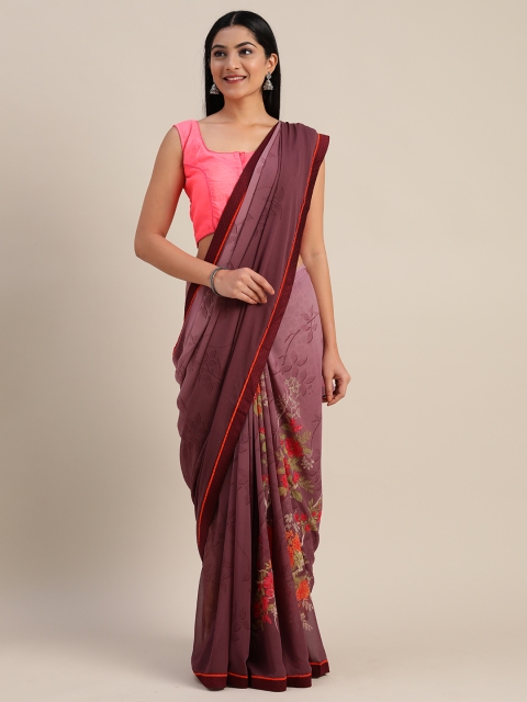 

Mitera Burgundy & Red Pure Georgette Floral Printed Saree