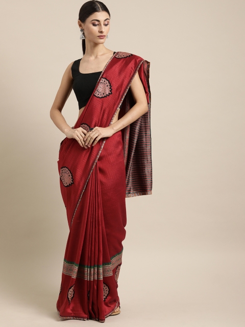

Mitera Red Poly Silk Solid Chanderi Saree