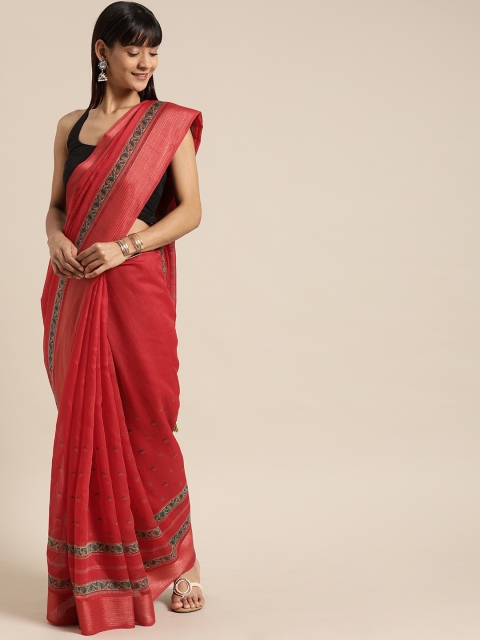 

Mitera Red & Blue Art Silk Printed Saree with Tassels