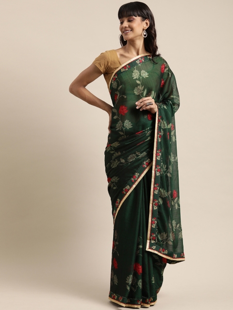 

Mitera Green & Red Pure Chiffon Printed Saree