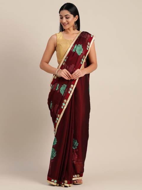 

Mitera Maroon & Turquoise Blue Pure Chiffon Printed Saree