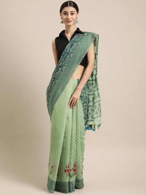 

Mitera Sea Green & Blue Pure Cotton Printed Half & Half Saree
