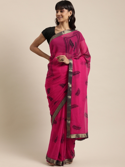 

Mitera Pink & Black Pure Georgette Printed Saree