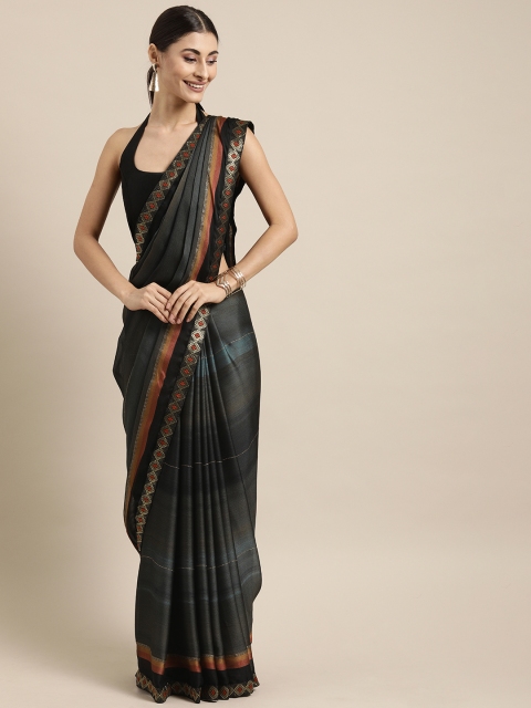 

Mitera Grey & Black Pure Chiffon Striped Saree