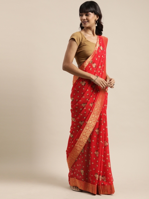 

Mitera Red & Beige Pure Georgette Floral Printed Saree