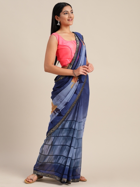 

Mitera Blue Striped Pure Georgette Saree
