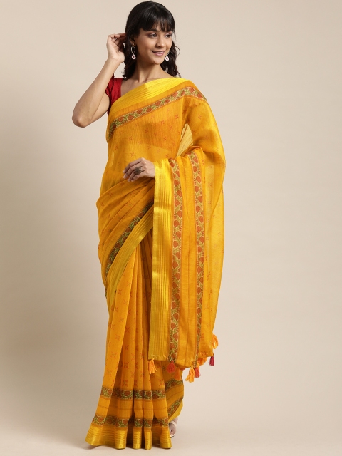 

Mitera Mustard Yellow & Red Art Silk Printed Saree