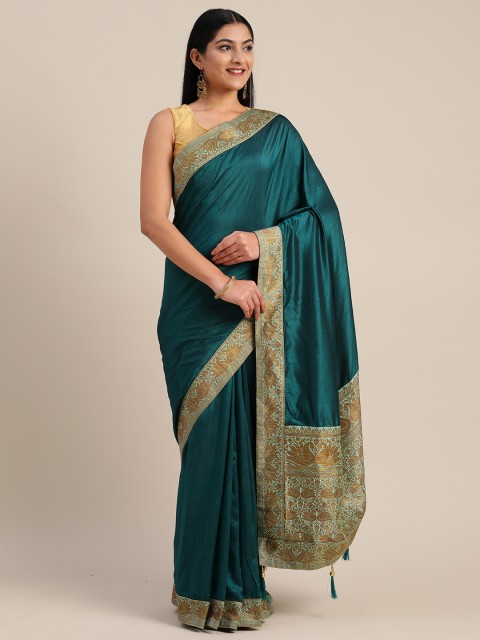 

Mitera Green Poly Silk Solid Chanderi Saree