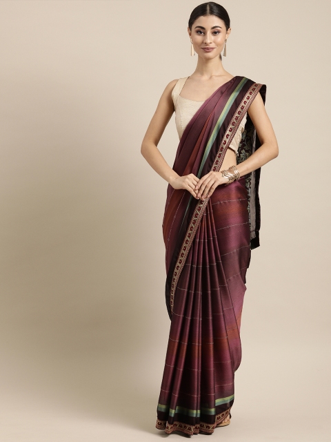 

Mitera Burgundy Striped Pure Chiffon Saree