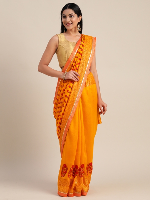 

Mitera Orange Poly Silk Printed Chanderi Saree