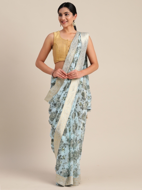 

Mitera Blue & Green Pure Georgette Printed Saree