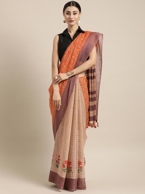 

Mitera Orange & Beige Pure Cotton Printed Saree