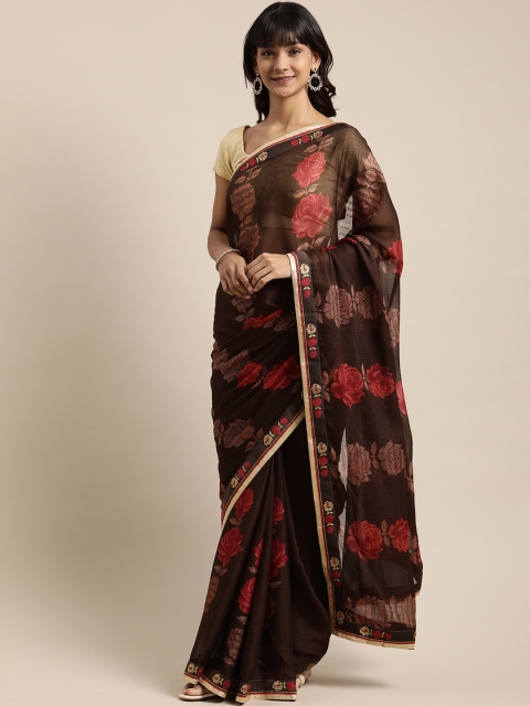 

Mitera Brown & Red Pure Chiffon Floral Printed Saree