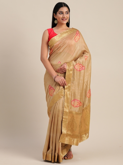 

Mitera Beige Poly Silk Floral Printed Chanderi Saree
