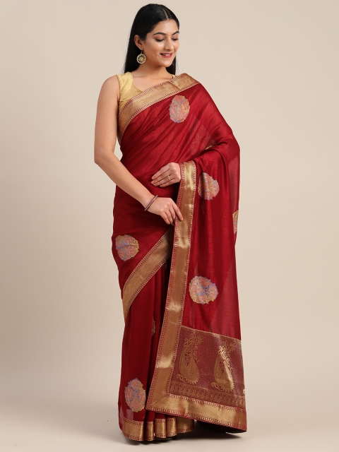 

Mitera Maroon Poly Silk Woven Design Chanderi Saree