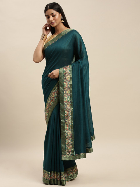 

Mitera Sea Green & Golden Poly Silk Solid Chanderi Saree