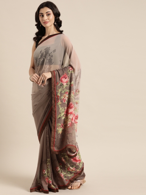 

Mitera Beige & Pink Pure Georgette Embellished Saree