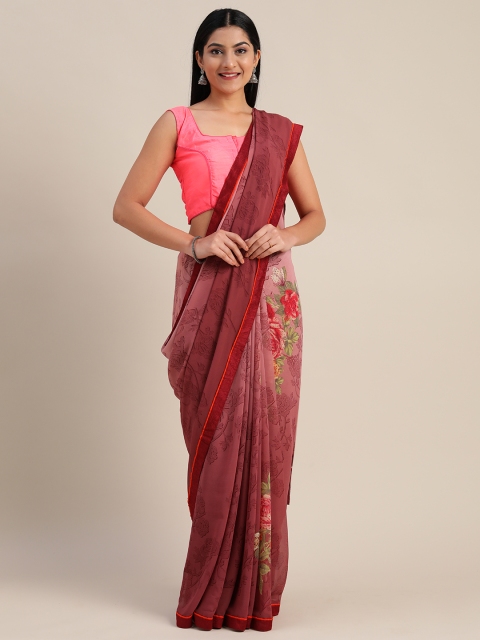 

Mitera Pink & Red Pure Georgette Floral Printed Saree