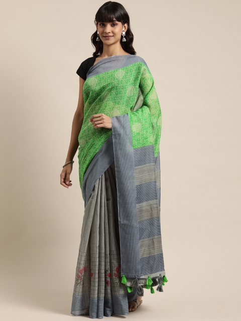 

Mitera Green & Grey Pure Cotton Printed Saree