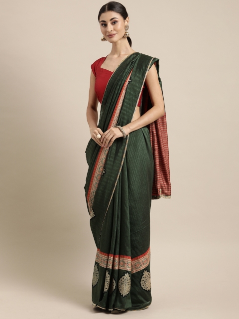 

Mitera Green Poly Silk Striped Chanderi Saree